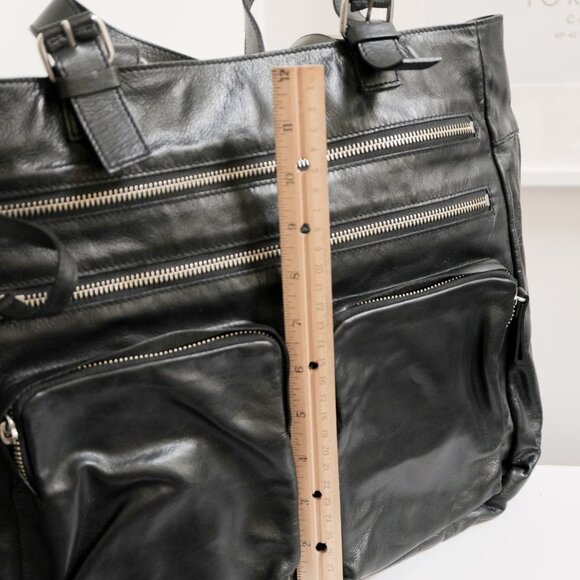 CLUB MONACO Unisex Large Black Soft Leather Zippered Shoulder Laptop Bag Purse - Picture 4 of 12